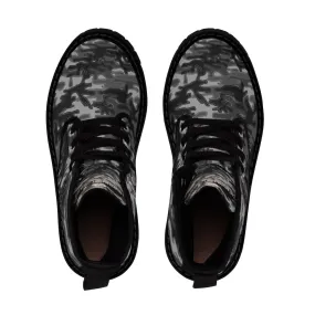 Grey Camo Men's Boots, Army Camouflage Print Best Hiking Winter Boots Laced Up Shoes For Men