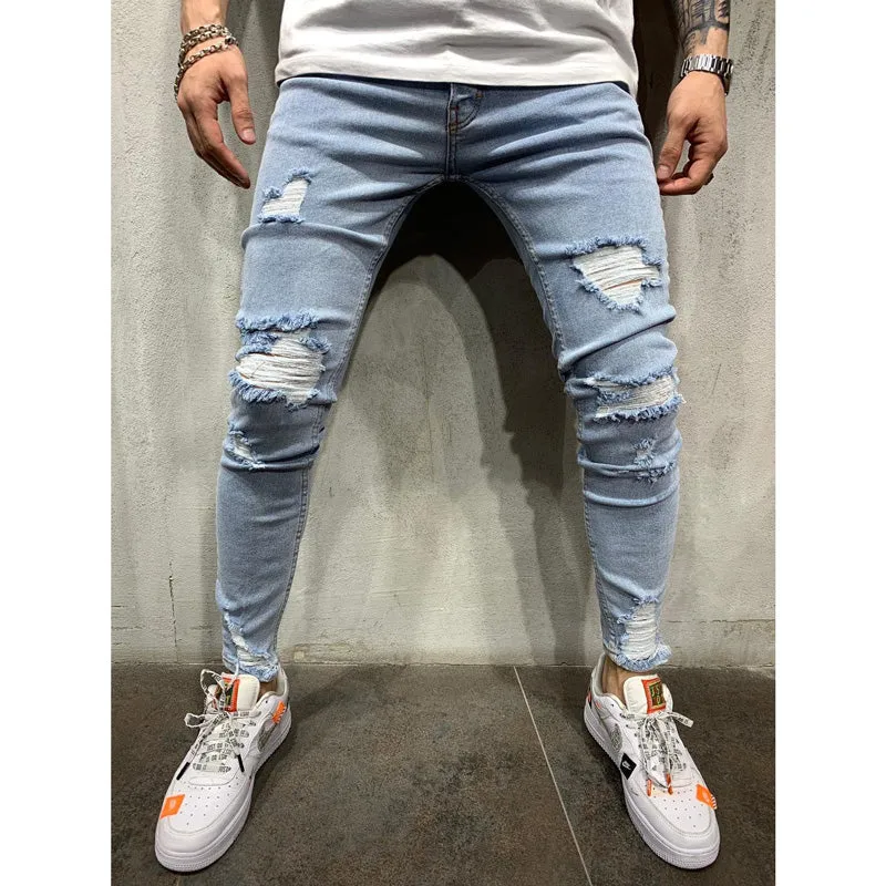 Men's Mid Waisted Jeans Skinny Ripped Jeans Pencil Pants