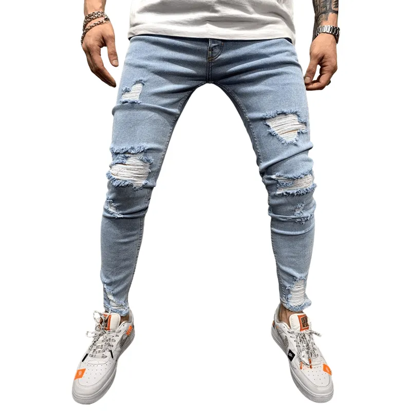 Men's Mid Waisted Jeans Skinny Ripped Jeans Pencil Pants