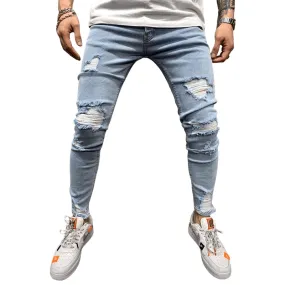 Men's Mid Waisted Jeans Skinny Ripped Jeans Pencil Pants