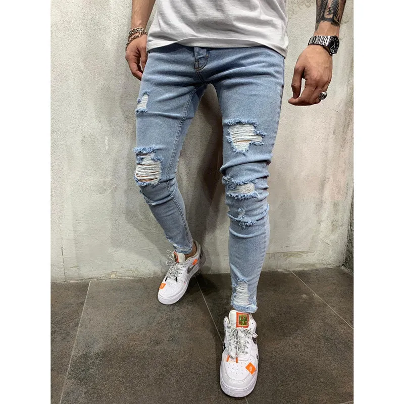 Men's Mid Waisted Jeans Skinny Ripped Jeans Pencil Pants