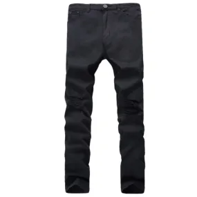 Skinny Mid Waisted Jeans Elasticity Pencil Pants Men's Ripped Jeans