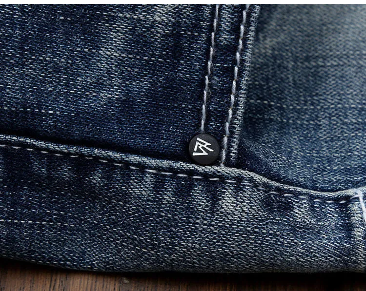Slim Elasticity Men's Ripped Jeans Mid Waist Jeans Straight Pants