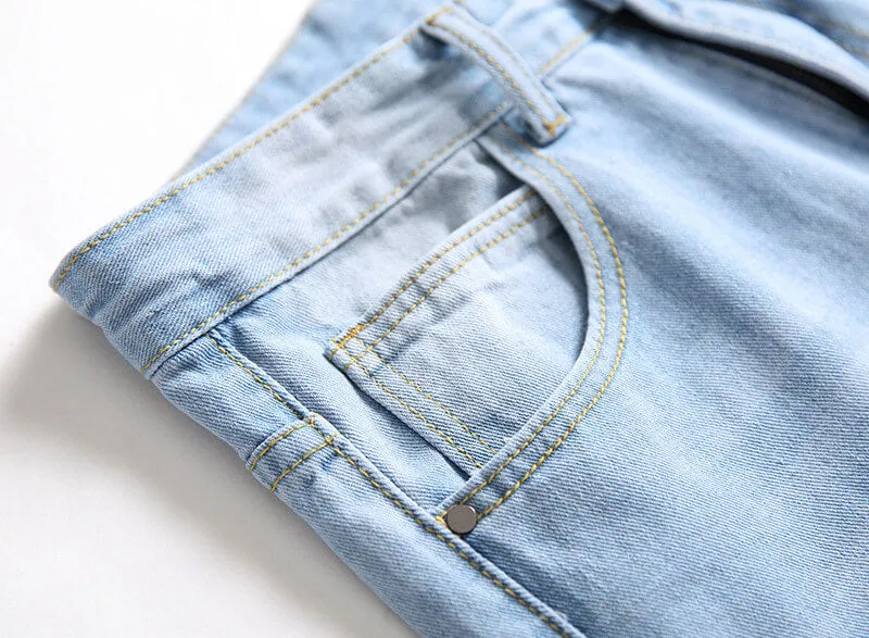Vintage Jeans Straight Pants Casual Men's Ripped Mid Waist Jeans