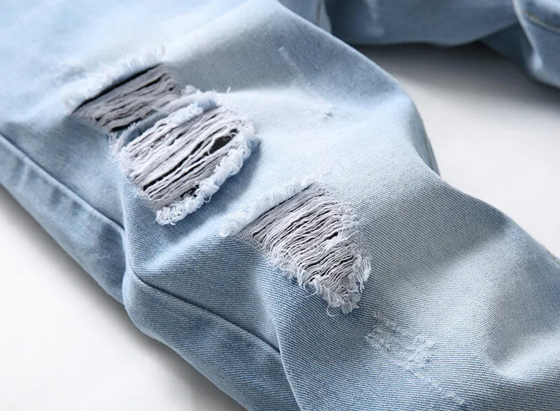 Vintage Jeans Straight Pants Casual Men's Ripped Mid Waist Jeans