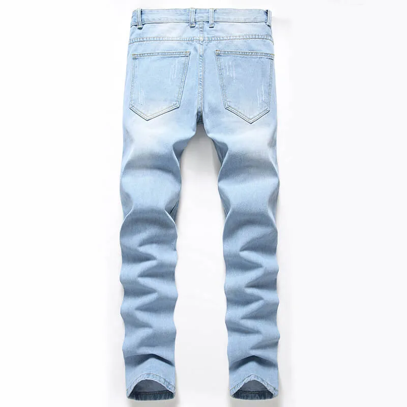 Vintage Jeans Straight Pants Casual Men's Ripped Mid Waist Jeans