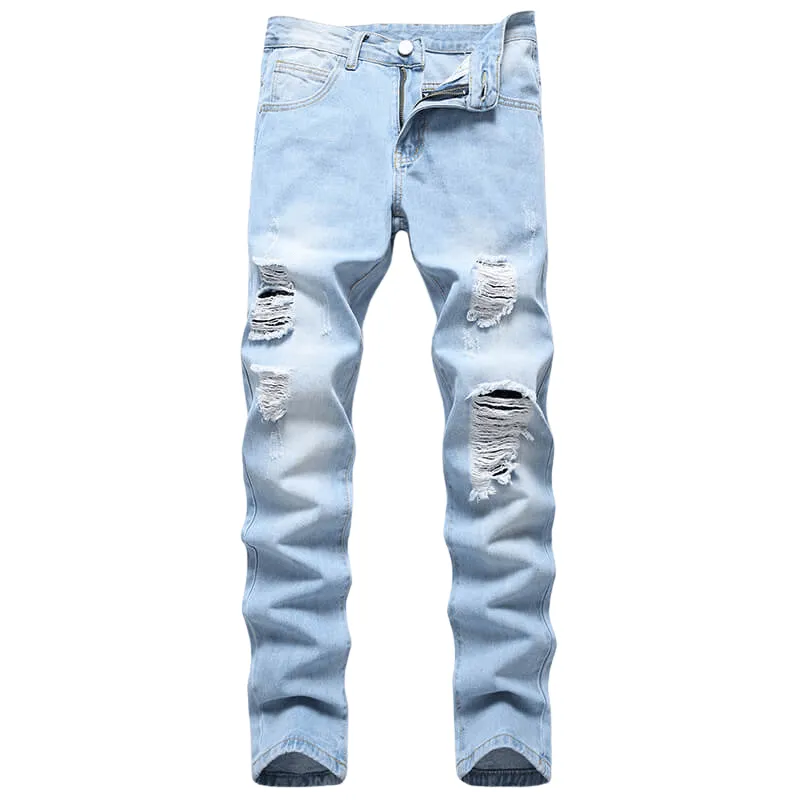 Vintage Jeans Straight Pants Casual Men's Ripped Mid Waist Jeans