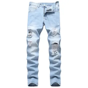 Vintage Jeans Straight Pants Casual Men's Ripped Mid Waist Jeans