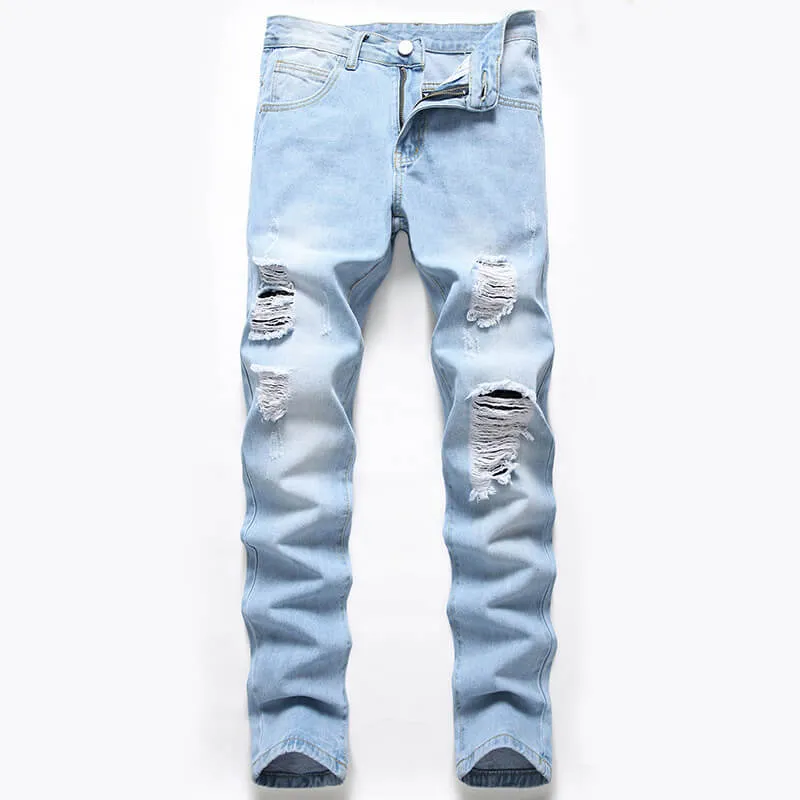 Vintage Jeans Straight Pants Casual Men's Ripped Mid Waist Jeans
